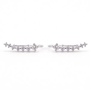 Crystal Ear Climber Earrings Sterling Silver 3/4"